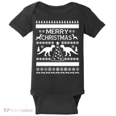 Merry Ugly Christmas T-Rex Sweater Baby Bodysuit