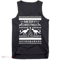 Merry Ugly Christmas T-Rex Sweater Tank Top thumb 0