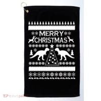 Merry Ugly Christmas T-Rex Sweater Golf Towel thumb 0
