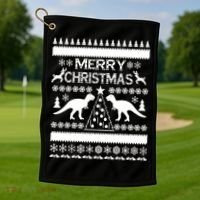 Merry Ugly Christmas T-Rex Sweater Golf Towel thumb 1