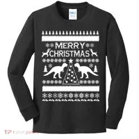Merry Ugly Christmas T-Rex Sweater Kids Long Sleeve Shirt thumb 0