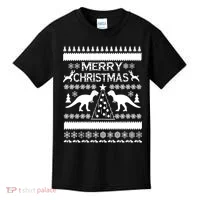 Merry Ugly Christmas T-Rex Sweater Kids T-Shirt thumb 0