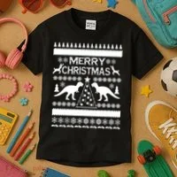 Merry Ugly Christmas T-Rex Sweater Kids T-Shirt thumb 3