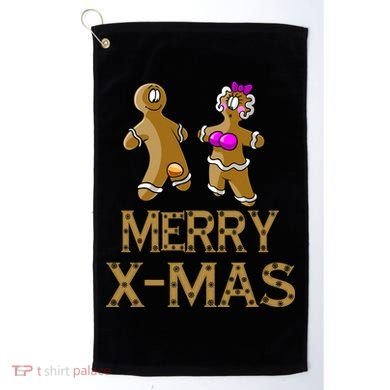 Merry X-Mas Funny Gingerbread Couple Golf Towel
