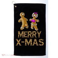 Merry X-Mas Funny Gingerbread Couple Golf Towel thumb 0