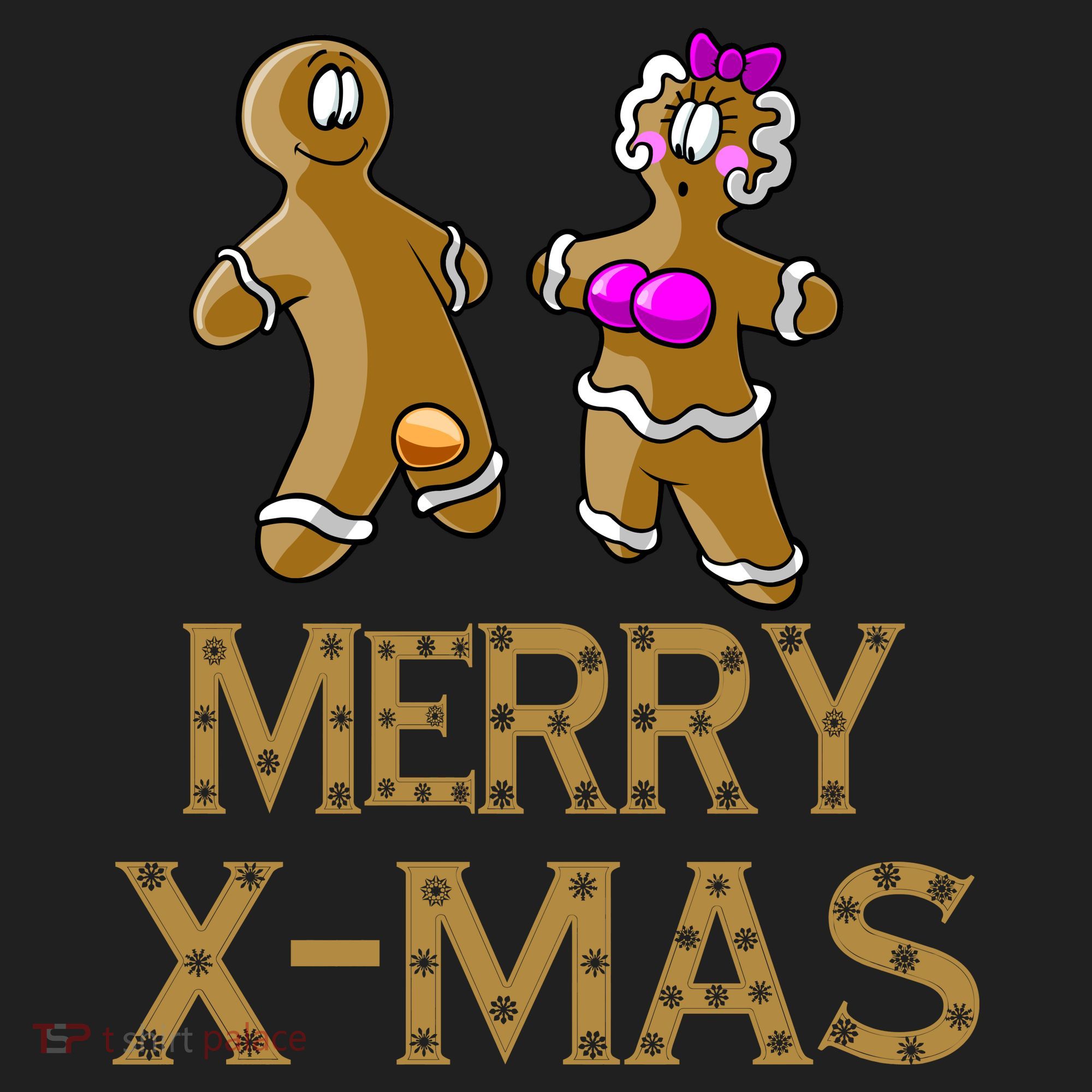 Merry X-Mas Funny Gingerbread Couple Golf Towel