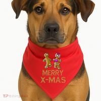 Merry X-Mas Funny Gingerbread Couple USA-Made Doggie Bandana thumb 1