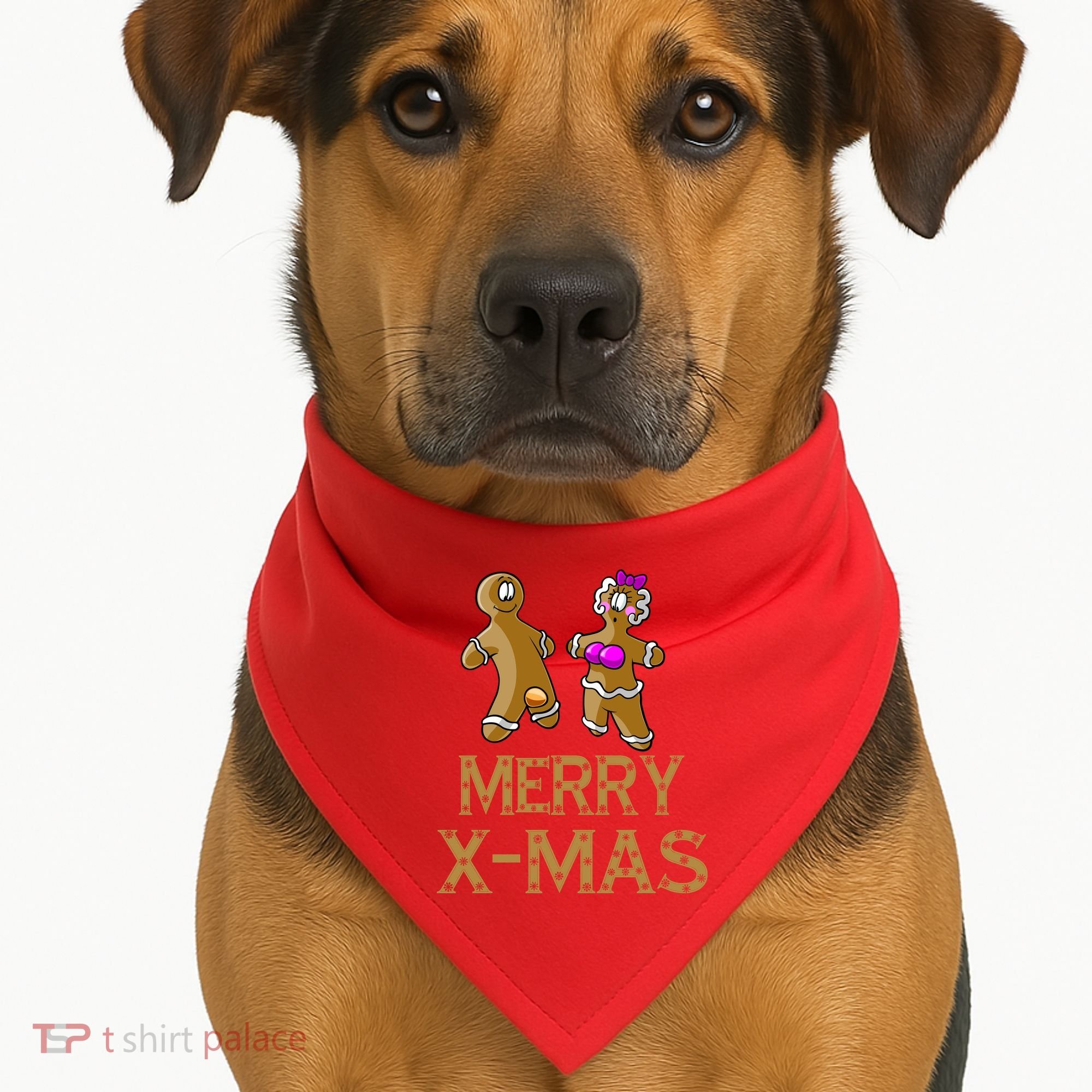 Merry X-Mas Funny Gingerbread Couple USA-Made Doggie Bandana