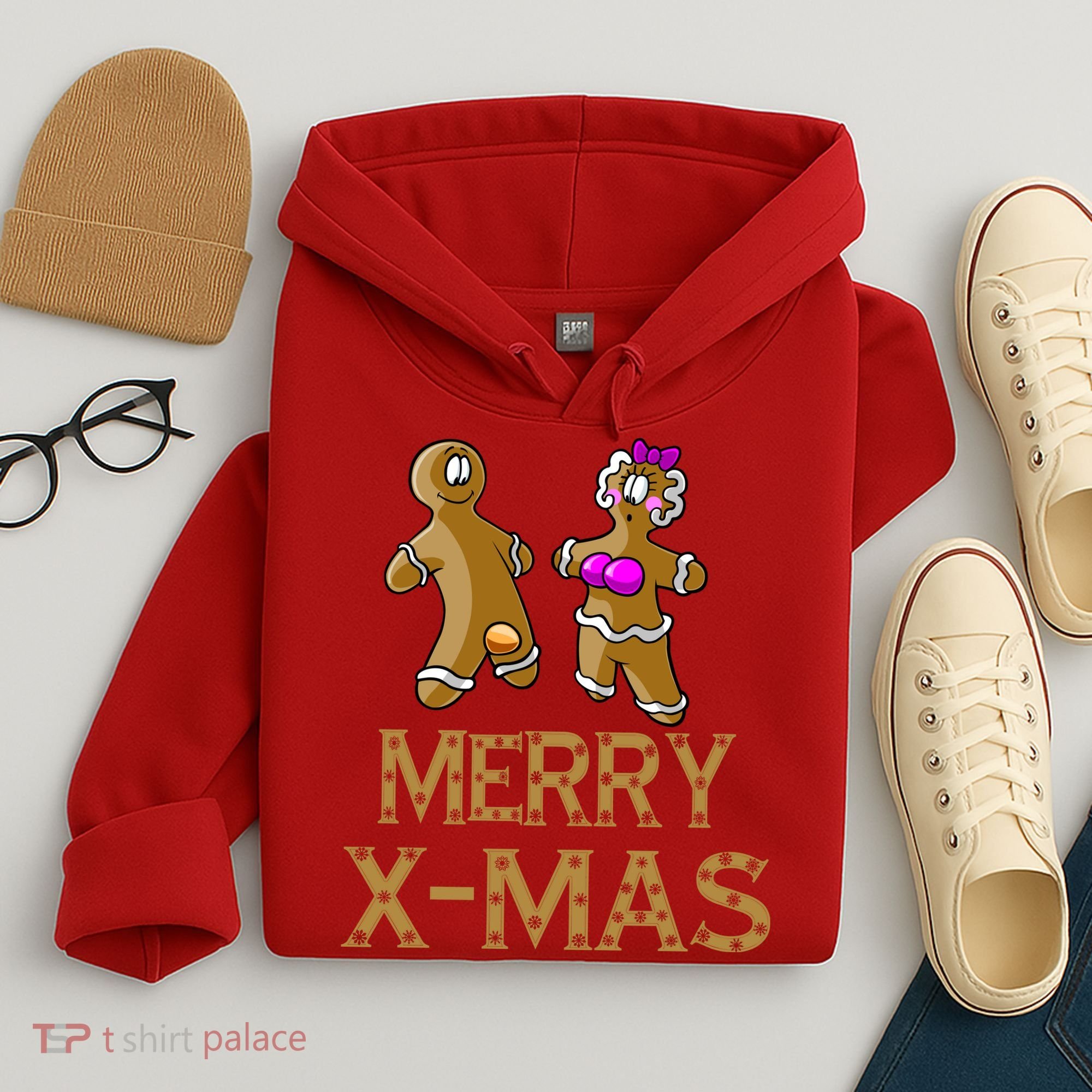 Merry X-Mas Funny Gingerbread Couple Hoodie
