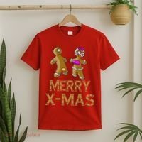Merry X-Mas Funny Gingerbread Couple T-Shirt thumb 2