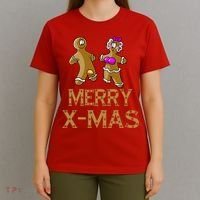 Merry X-Mas Funny Gingerbread Couple T-Shirt thumb 4