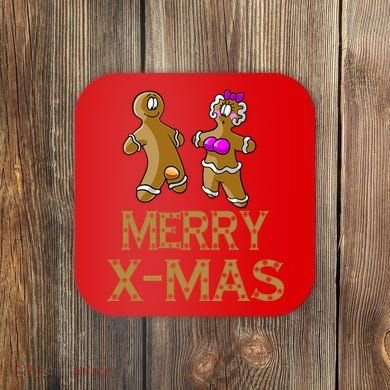 Merry X-Mas Funny Gingerbread Couple Coaster