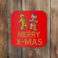 Merry X-Mas Funny Gingerbread Couple Coaster thumb 0