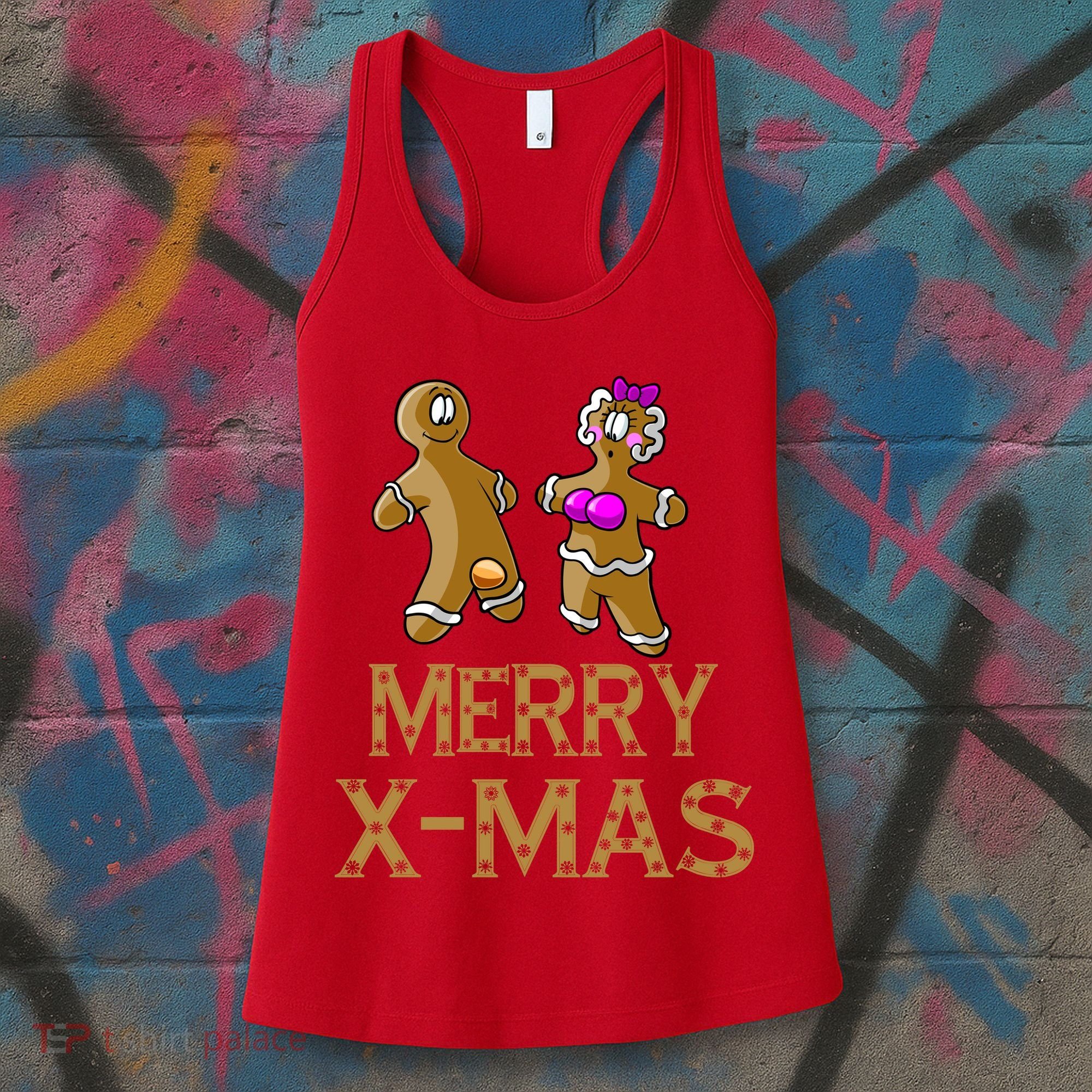 Merry X-Mas Funny Gingerbread Couple Women's Tank Top
