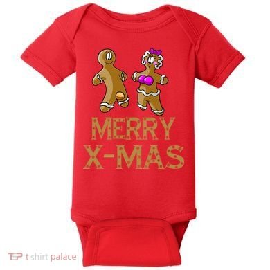 Merry X-Mas Funny Gingerbread Couple Baby Bodysuit