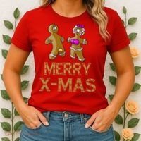 Merry X-Mas Funny Gingerbread Couple Women's T-Shirt thumb 2