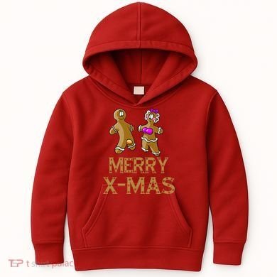 Merry X-Mas Funny Gingerbread Couple Kids Hoodie