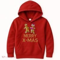 Merry X-Mas Funny Gingerbread Couple Kids Hoodie thumb 0
