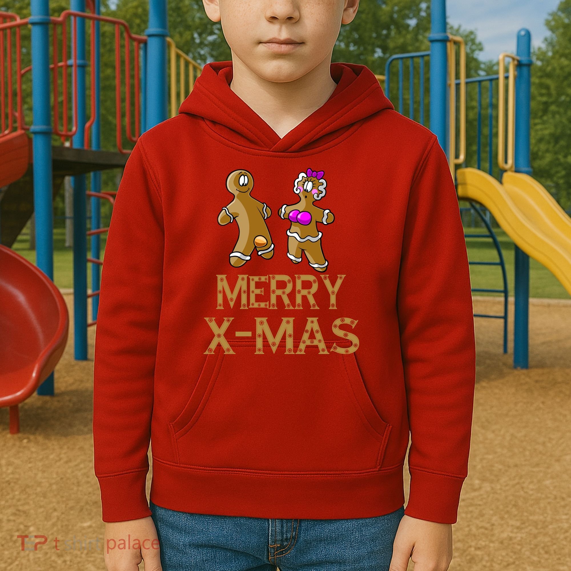 Merry X-Mas Funny Gingerbread Couple Kids Hoodie