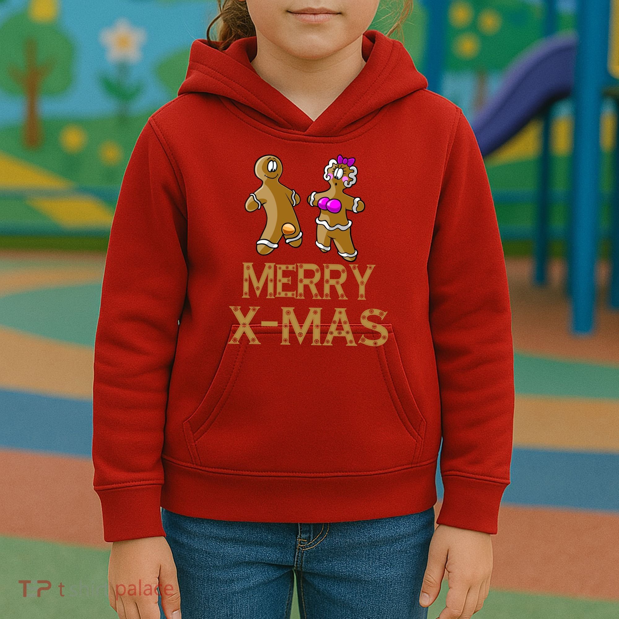 Merry X-Mas Funny Gingerbread Couple Kids Hoodie