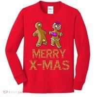 Merry X-Mas Funny Gingerbread Couple Kids Long Sleeve Shirt thumb 0
