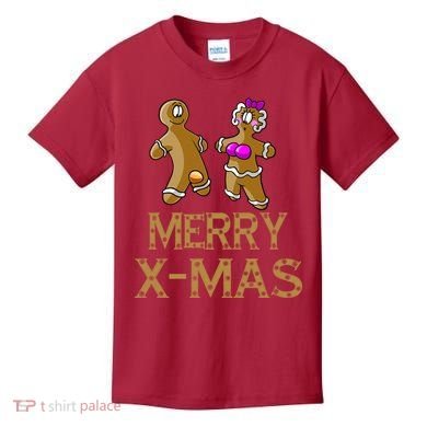 Merry X-Mas Funny Gingerbread Couple Kids T-Shirt