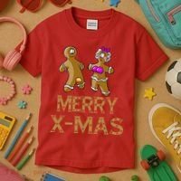 Merry X-Mas Funny Gingerbread Couple Kids T-Shirt thumb 3