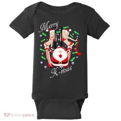 Merry X-Mas Santa's Little Strippers Baby Bodysuit