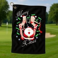 Merry X-Mas Santa's Little Strippers Golf Towel thumb 1
