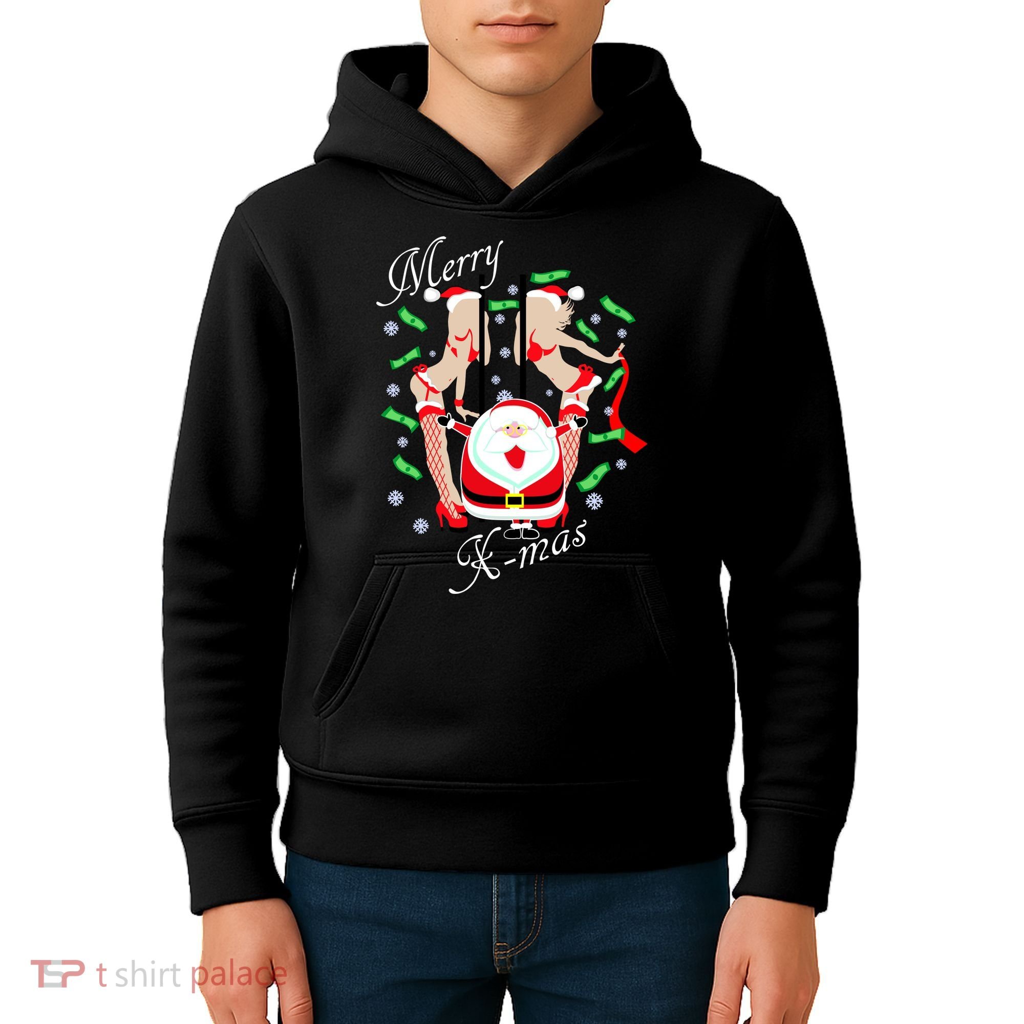 Merry X-Mas Santa's Little Strippers Kids Hoodie