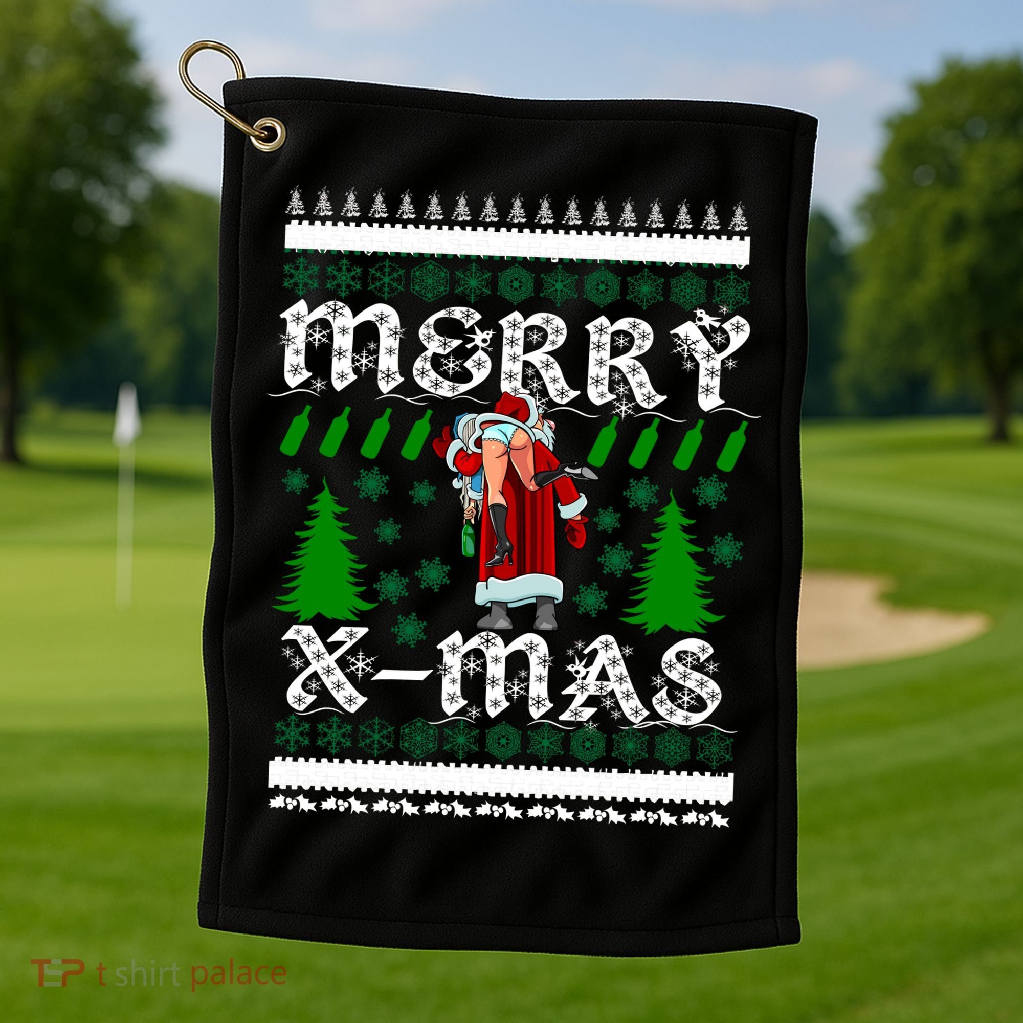 Merry X-Mas Ugly Christmas Sweater Golf Towel