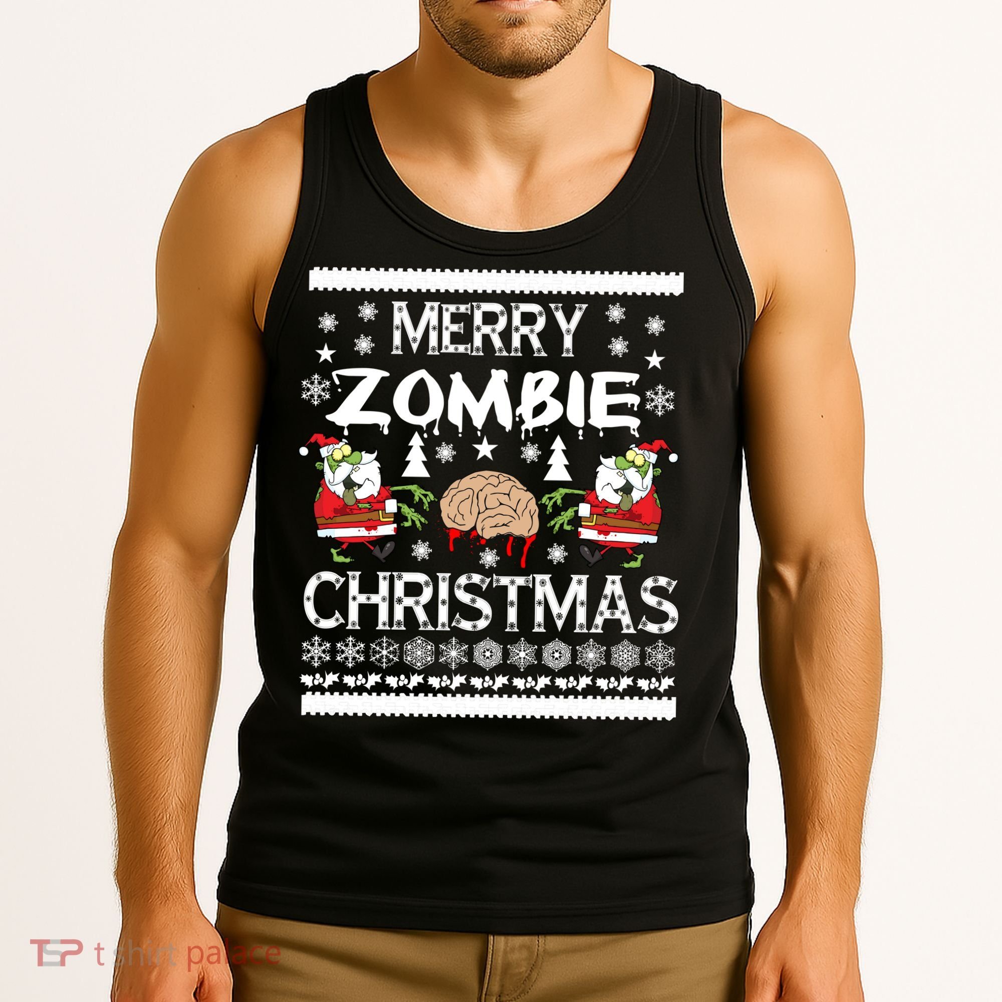 Merry Zombie Ugly Christmas Sweater Tank Top