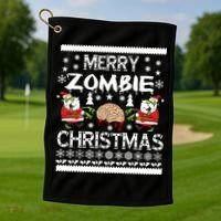 Merry Zombie Ugly Christmas Sweater Golf Towel thumb 1