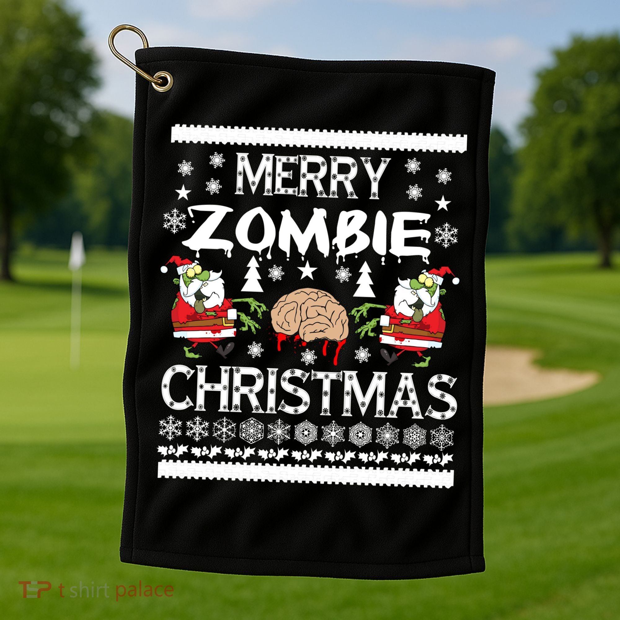 Merry Zombie Ugly Christmas Sweater Golf Towel