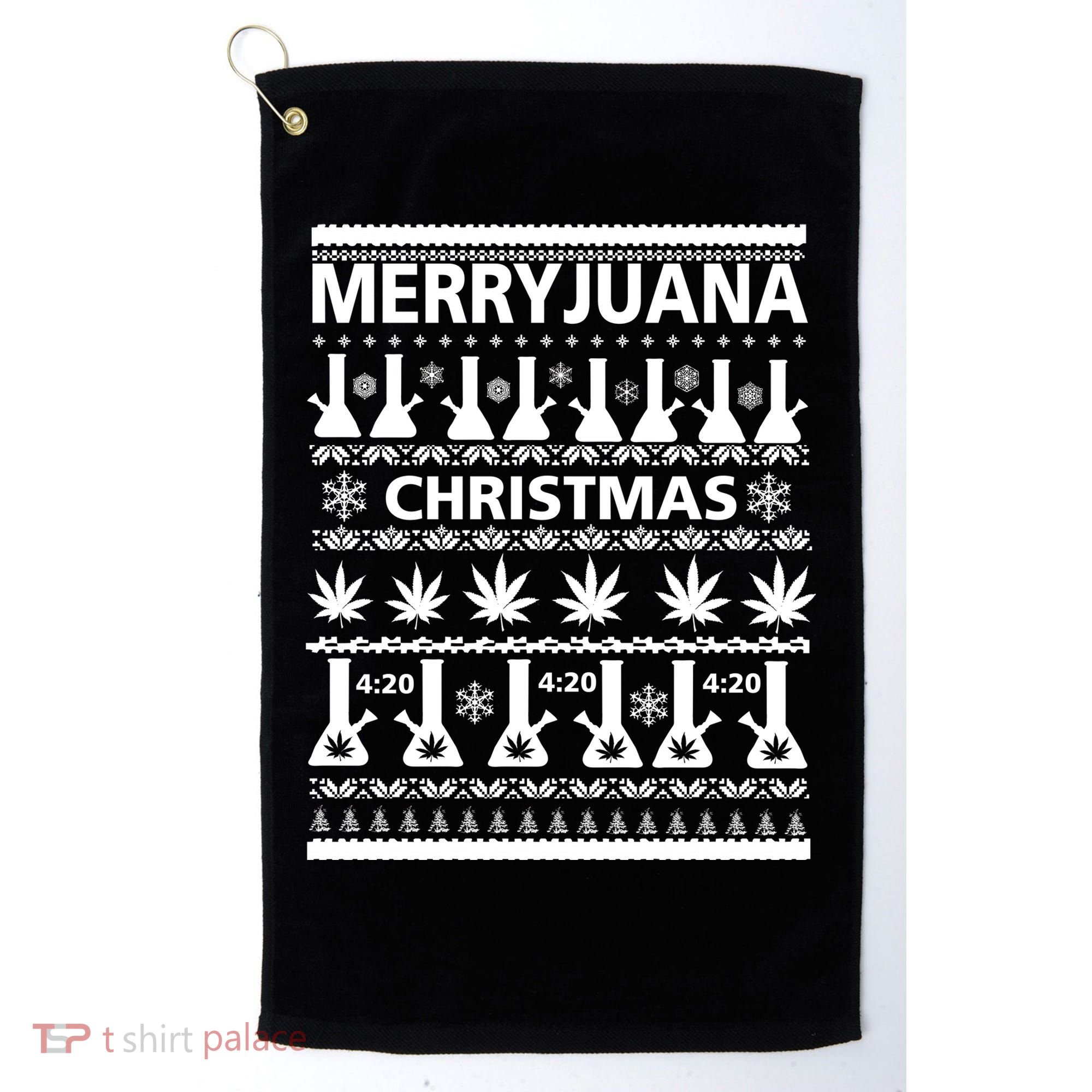 Merryjuana Weed Ugly Christmas Sweater Golf Towel