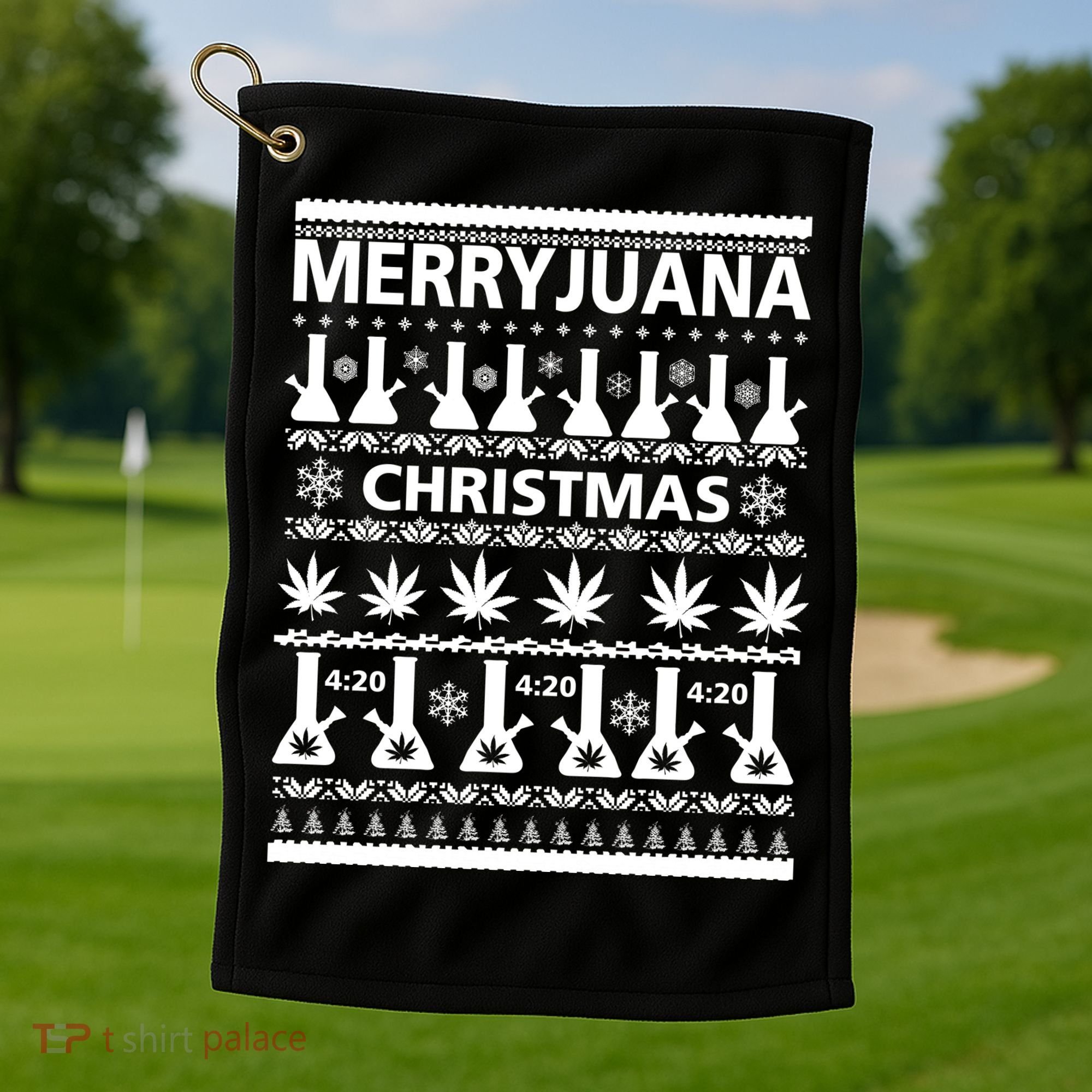 Merryjuana Weed Ugly Christmas Sweater Golf Towel