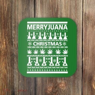 Merryjuana Weed Ugly Christmas Sweater Coaster