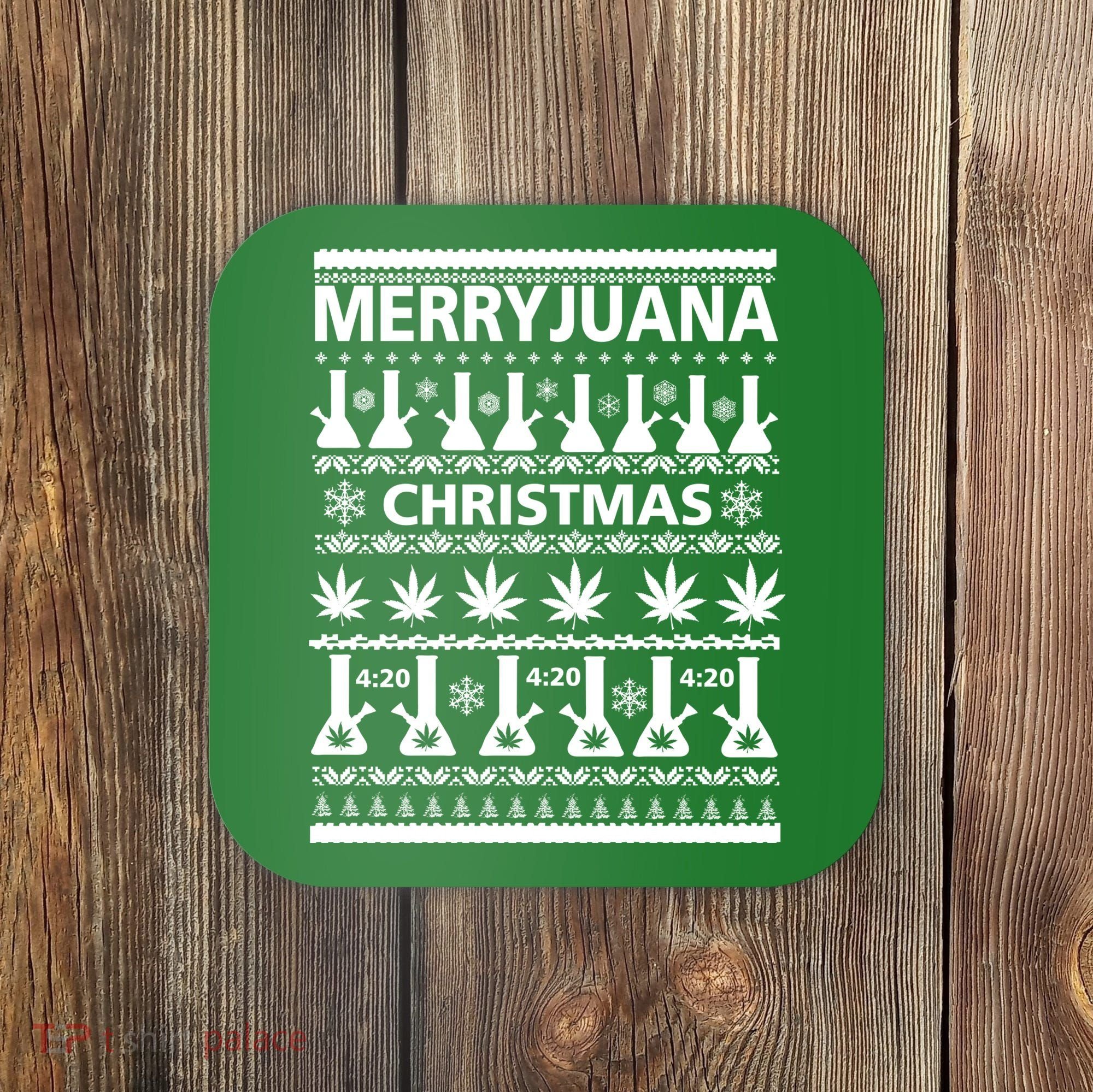Merryjuana Weed Ugly Christmas Sweater Coaster