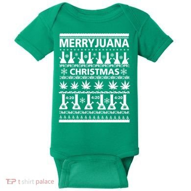 Merryjuana Weed Ugly Christmas Sweater Baby Bodysuit