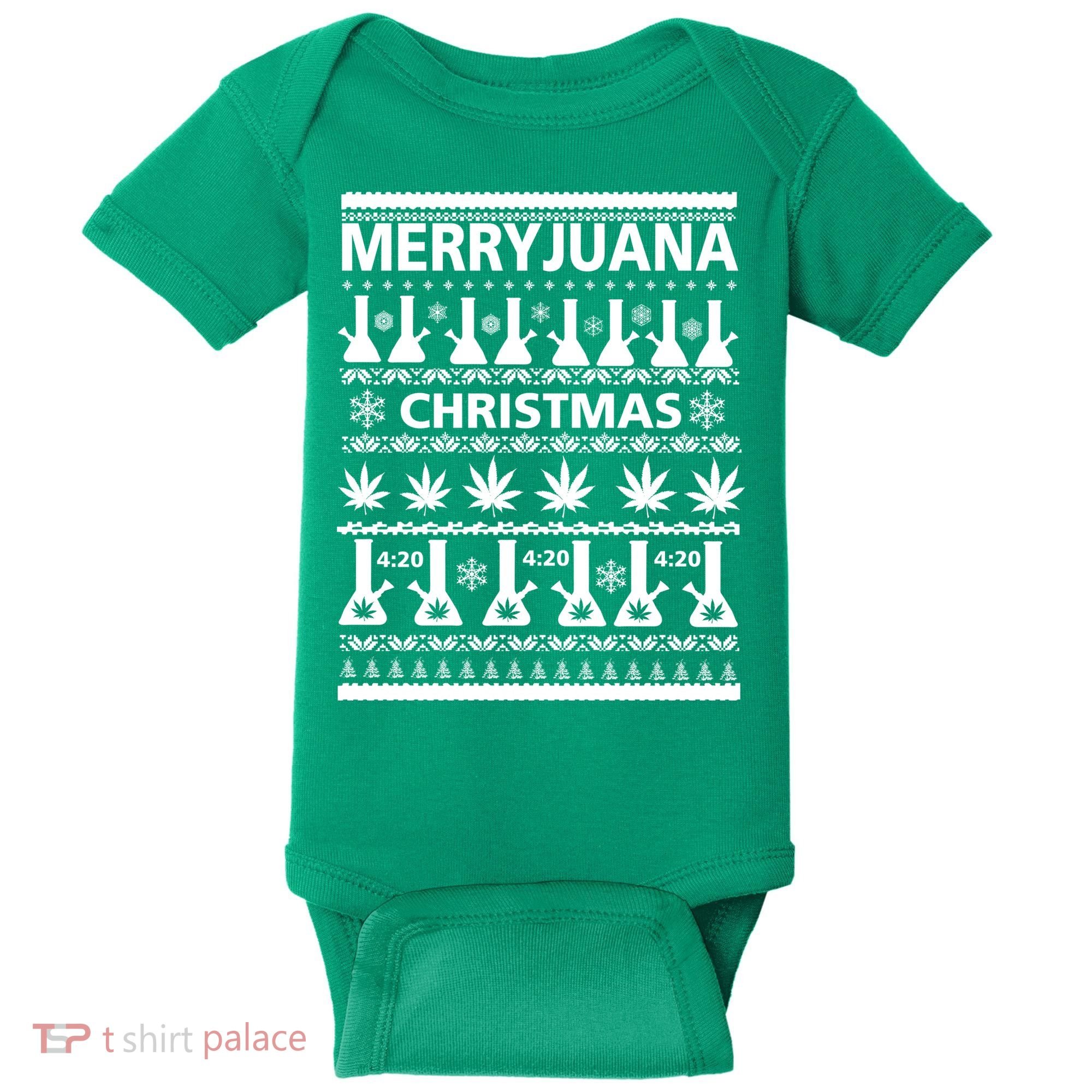 Merryjuana Weed Ugly Christmas Sweater Baby Bodysuit