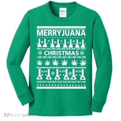 Merryjuana Weed Ugly Christmas Sweater Kids Long Sleeve Shirt