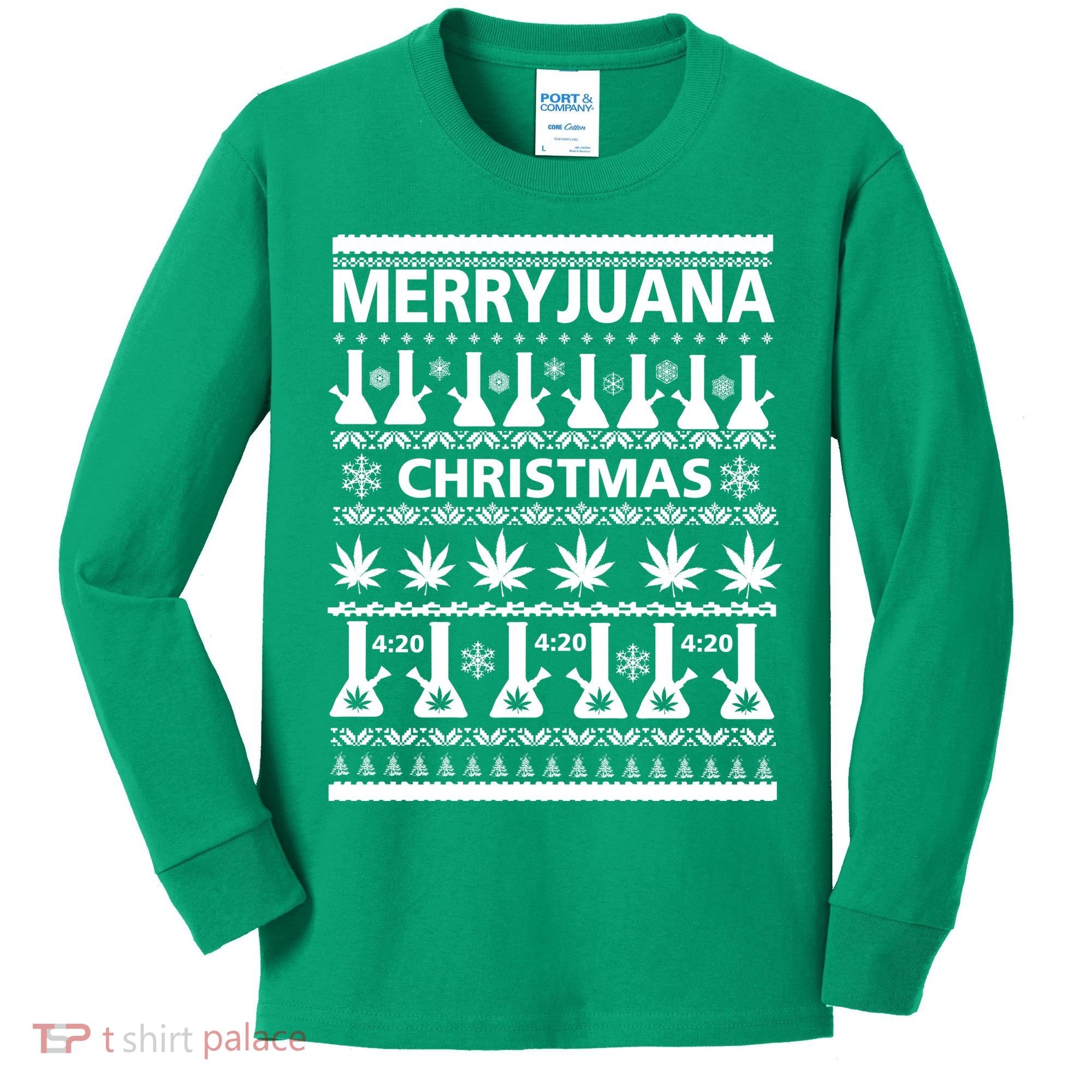 Merryjuana Weed Ugly Christmas Sweater Kids Long Sleeve Shirt