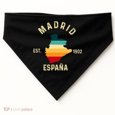 Madrid Espana Spain Est. Souvenir Flag Map Vacation USA-Made Doggie Bandana