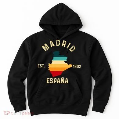 Madrid Espana Spain Est. Souvenir Flag Map Vacation Hoodie