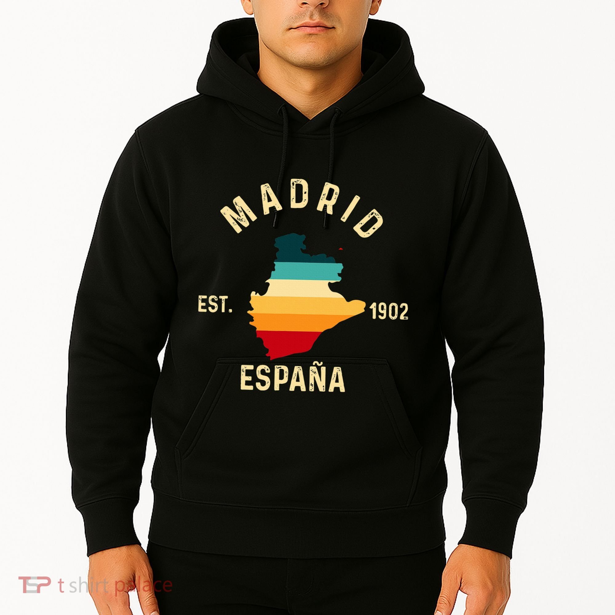 Madrid Espana Spain Est. Souvenir Flag Map Vacation Hoodie