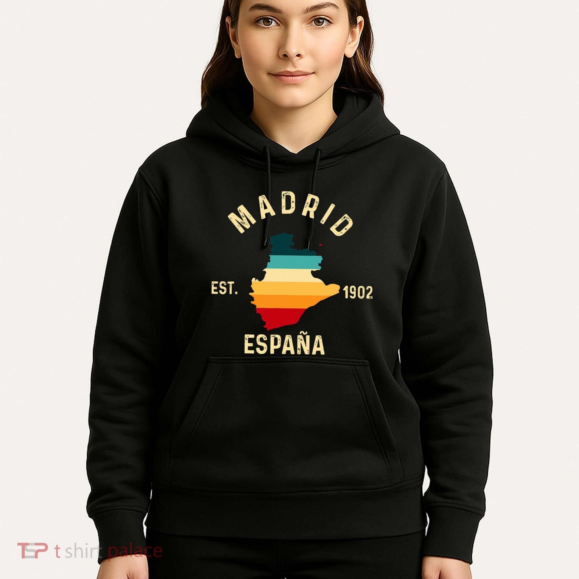 Madrid Espana Spain Est. Souvenir Flag Map Vacation Hoodie