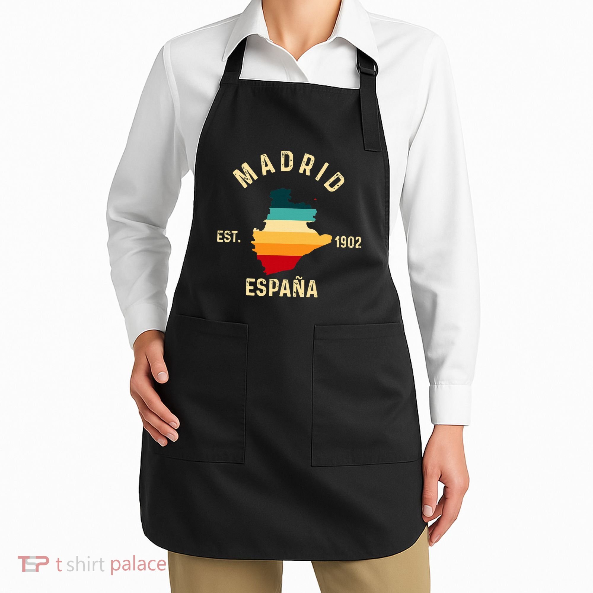 Madrid Espana Spain Est. Souvenir Flag Map Vacation Apron