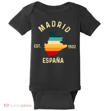 Madrid Espana Spain Est. Souvenir Flag Map Vacation Baby Bodysuit