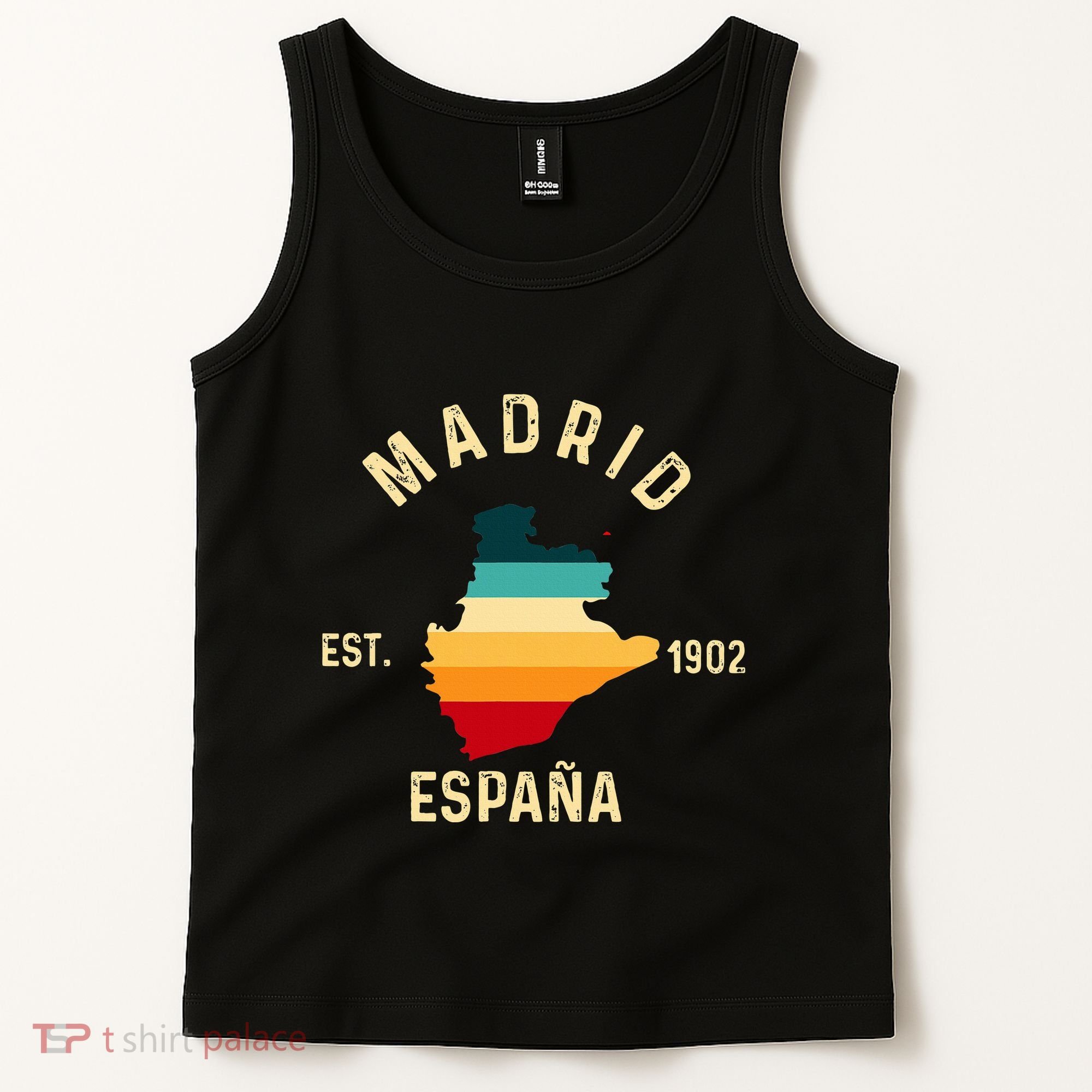 Madrid Espana Spain Est. Souvenir Flag Map Vacation Tank Top