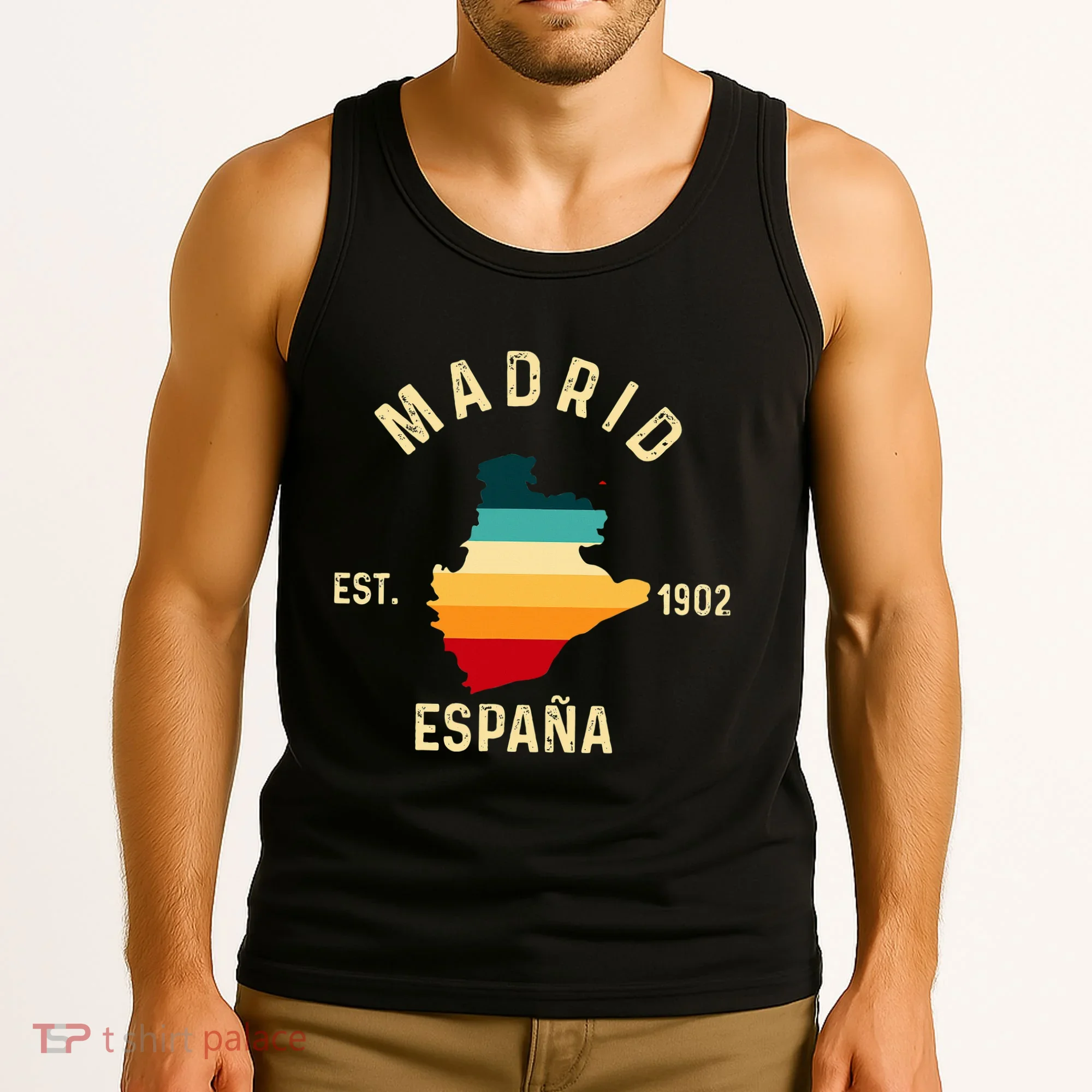 Madrid Espana Spain Est. Souvenir Flag Map Vacation Tank Top
